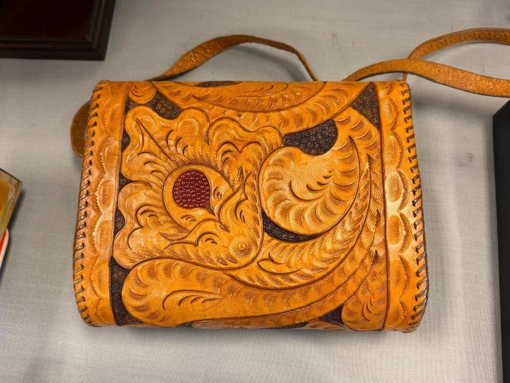 TOOLED LEATHER WESTERN FASHION SATCHEL WITH SHOULDER STRAP - 6