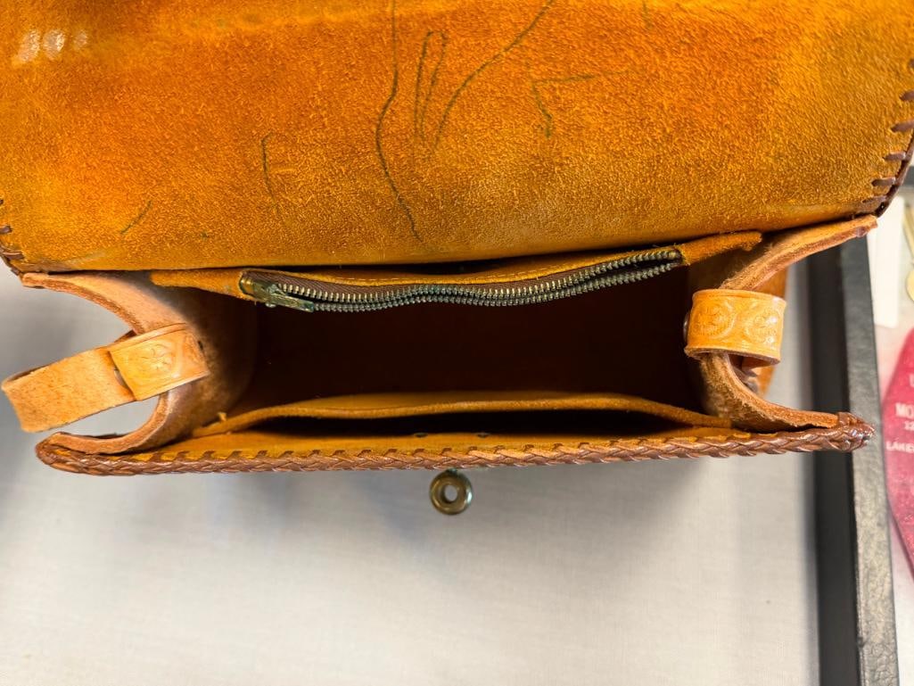 TOOLED LEATHER WESTERN FASHION SATCHEL WITH SHOULDER STRAP - 7