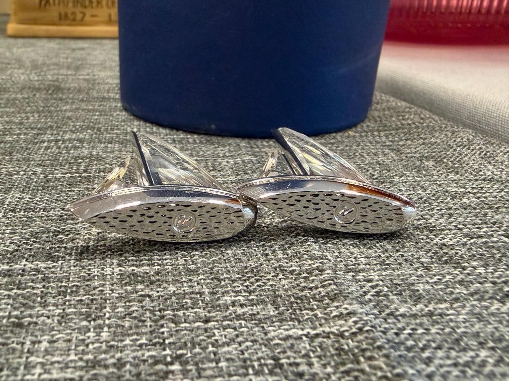 SWAROVSKI CRYSTAL PAIR OF SAILBOATS WITH SILVER FINISH METAL HULL - 10