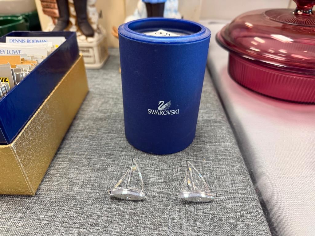 SWAROVSKI CRYSTAL PAIR OF SAILBOATS WITH SILVER FINISH METAL HULL - 2