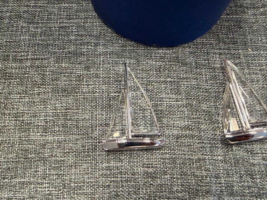 SWAROVSKI CRYSTAL PAIR OF SAILBOATS WITH SILVER FINISH METAL HULL - 3
