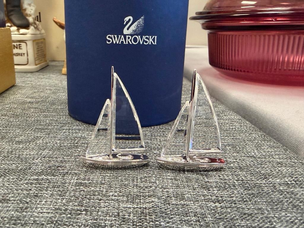 SWAROVSKI CRYSTAL PAIR OF SAILBOATS WITH SILVER FINISH METAL HULL - 5