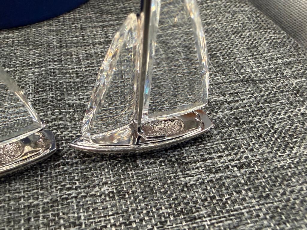 SWAROVSKI CRYSTAL PAIR OF SAILBOATS WITH SILVER FINISH METAL HULL - 6
