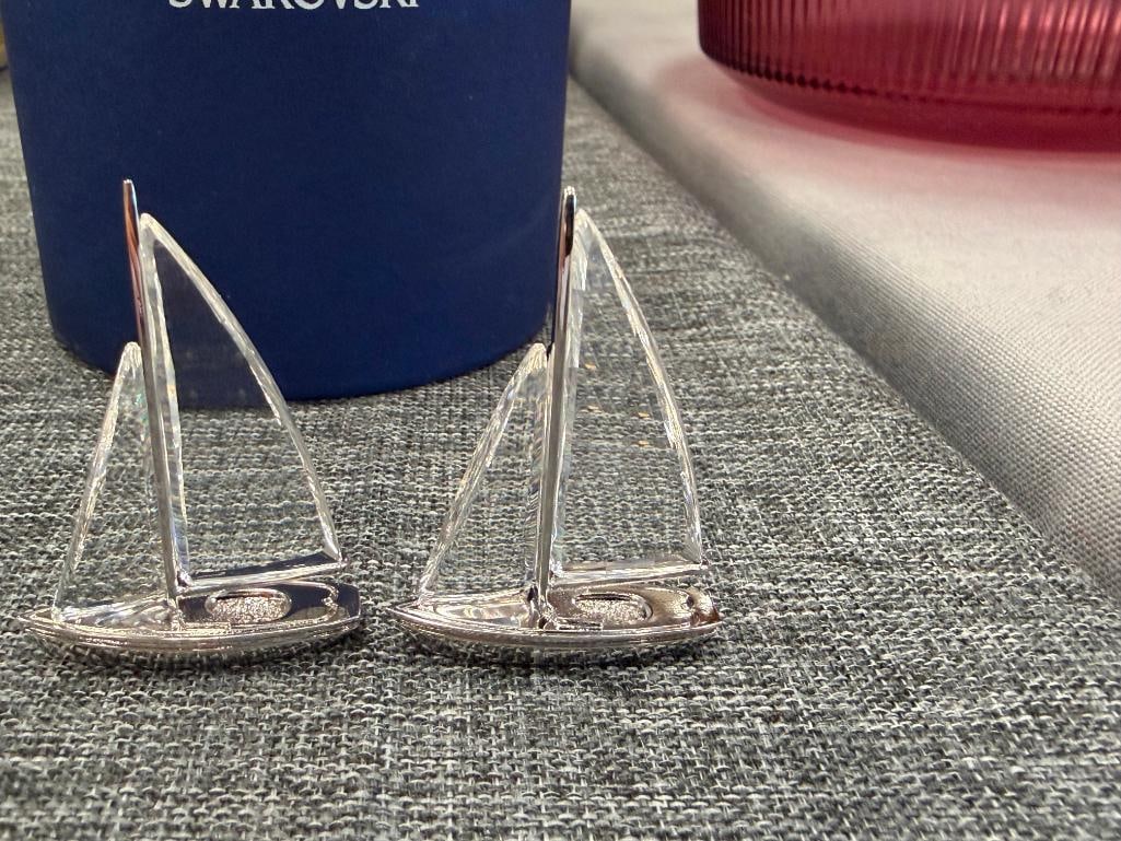 SWAROVSKI CRYSTAL PAIR OF SAILBOATS WITH SILVER FINISH METAL HULL - 7