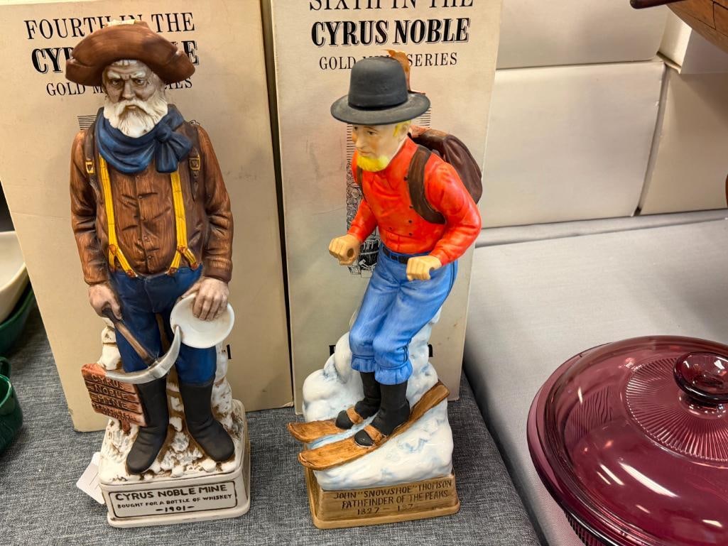 CYRUS NOBLE PORCELAIN DECANTER SET SNOWSHOE THOMPSON, MINER, BURRO, BLACKSMITH, LANDLADY, ASSAYER - 13