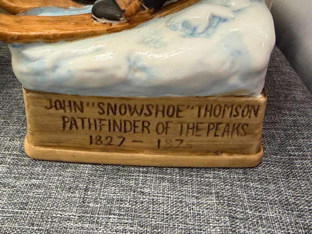 CYRUS NOBLE PORCELAIN DECANTER SET SNOWSHOE THOMPSON, MINER, BURRO, BLACKSMITH, LANDLADY, ASSAYER - 14