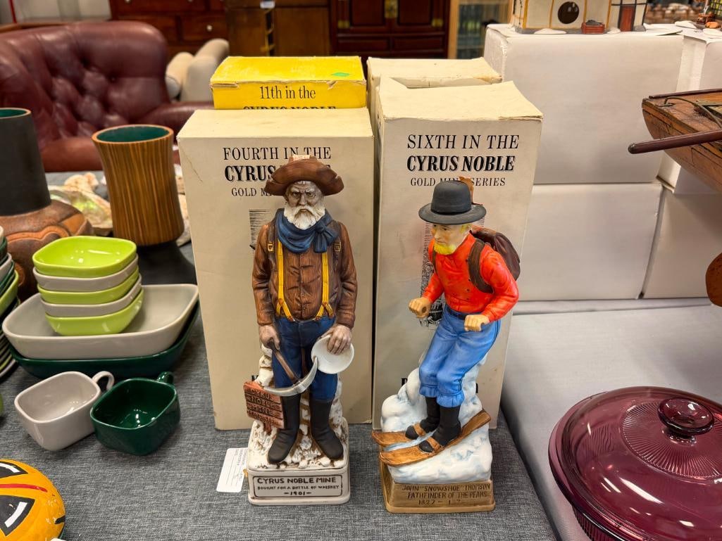 CYRUS NOBLE PORCELAIN DECANTER SET SNOWSHOE THOMPSON, MINER, BURRO, BLACKSMITH, LANDLADY, ASSAYER - 2