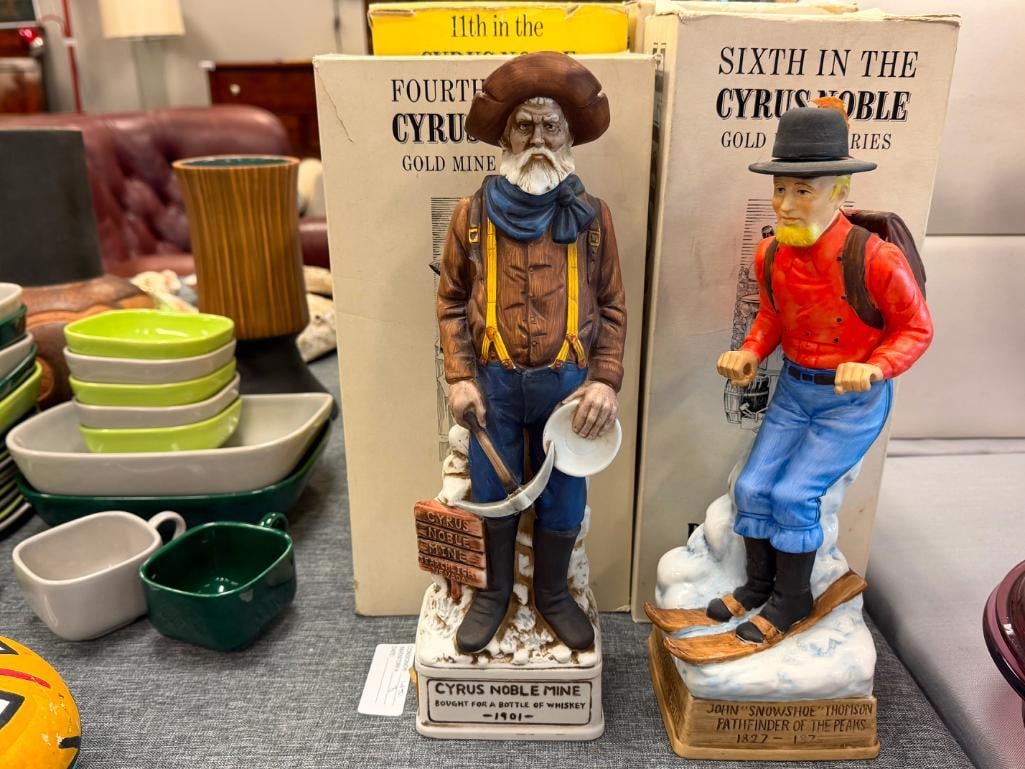 CYRUS NOBLE PORCELAIN DECANTER SET SNOWSHOE THOMPSON, MINER, BURRO, BLACKSMITH, LANDLADY, ASSAYER - 3