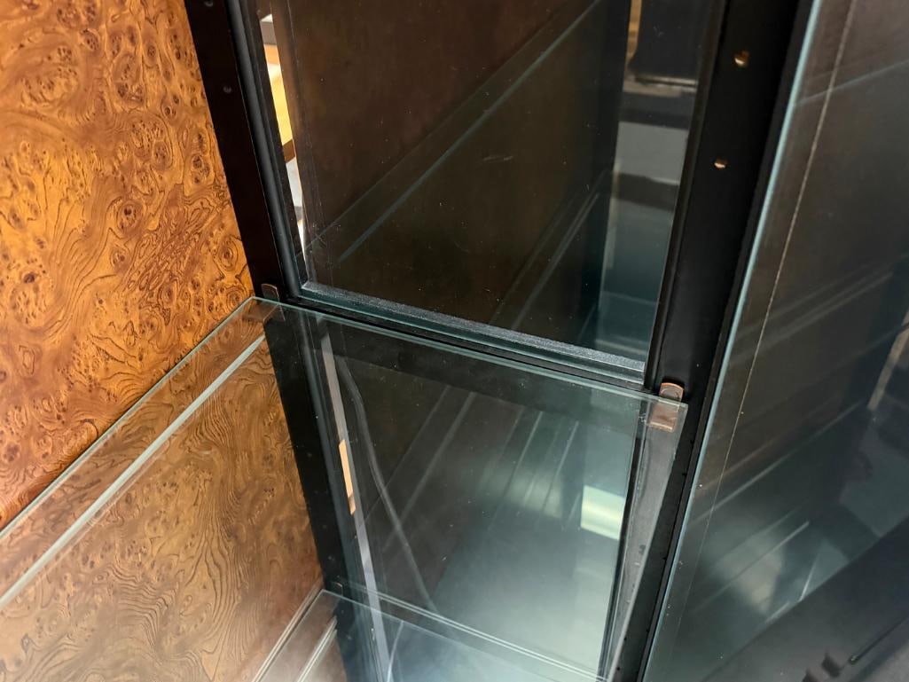 HOWARD MILLER ILLUMINATING DISPLAY CABINET WITH GLASS FRONT DOORS AND WOOD GRAIN BACK MODEL. 680-... - 12