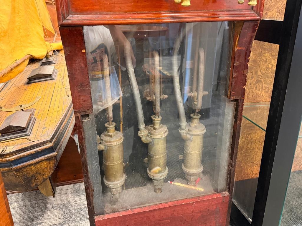 19TH CENTURY ENGLISH BRASS BEER TAP MAHOGANY CABINET WITH BRASS AND PORCELAIN HARDWARE - 14
