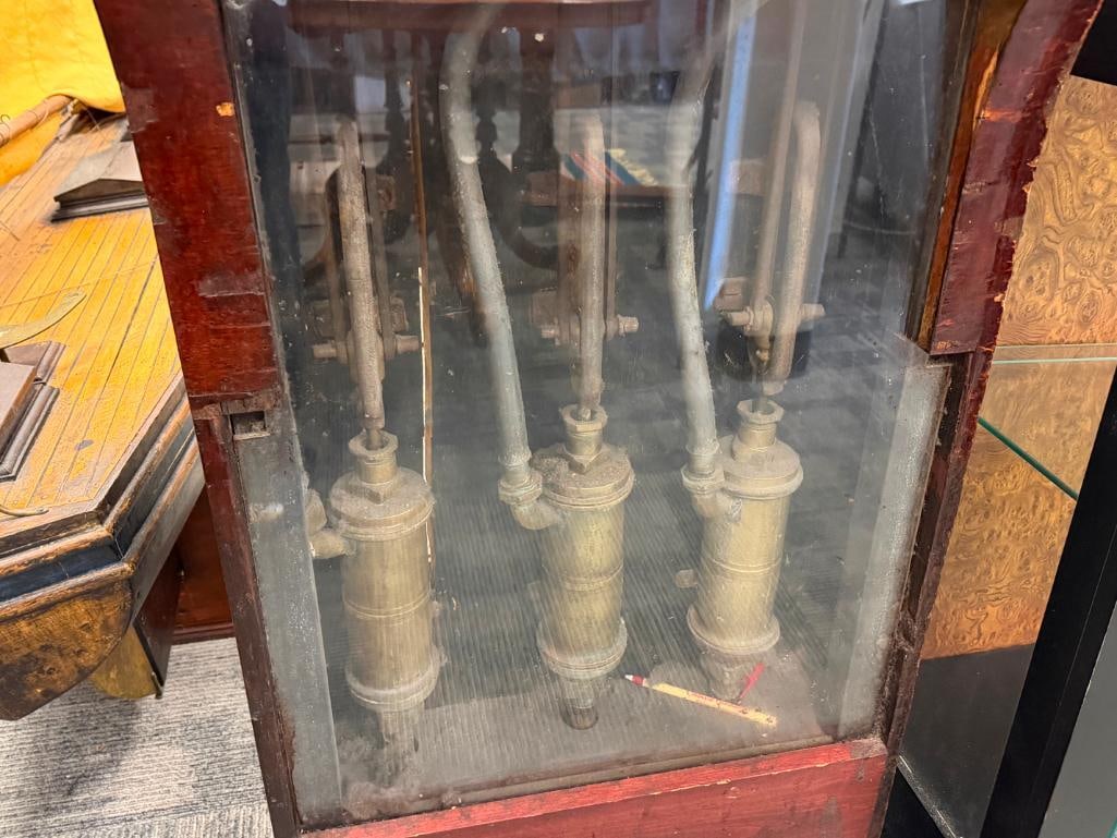 19TH CENTURY ENGLISH BRASS BEER TAP MAHOGANY CABINET WITH BRASS AND PORCELAIN HARDWARE - 16