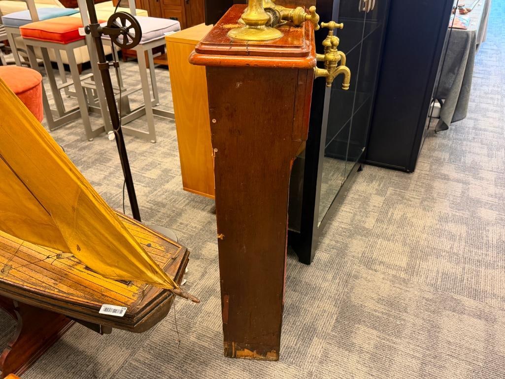 19TH CENTURY ENGLISH BRASS BEER TAP MAHOGANY CABINET WITH BRASS AND PORCELAIN HARDWARE - 17