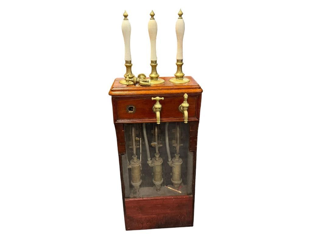 19TH CENTURY ENGLISH BRASS BEER TAP MAHOGANY CABINET WITH BRASS AND PORCELAIN HARDWARE (1 of 19)