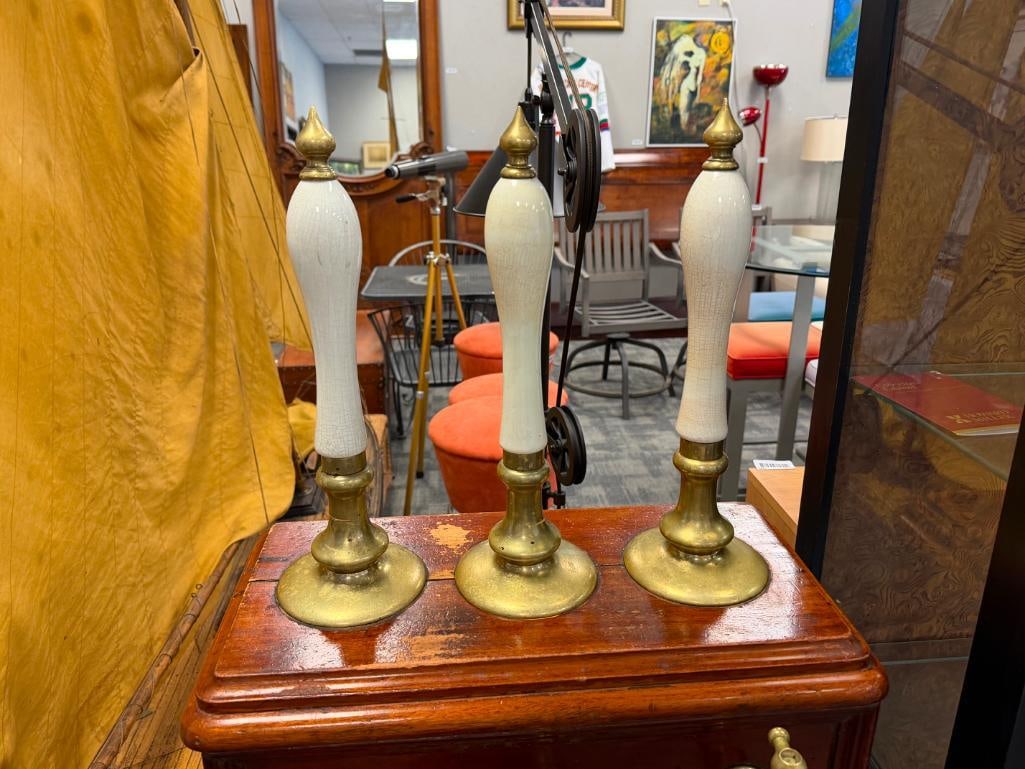 19TH CENTURY ENGLISH BRASS BEER TAP MAHOGANY CABINET WITH BRASS AND PORCELAIN HARDWARE - 4