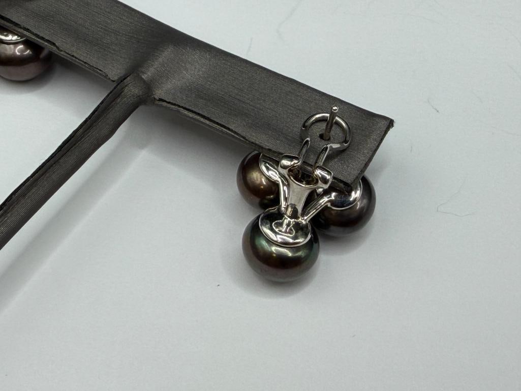 STERLING SILVER GREY PEARL CLUSTER EARRINGS WITH OMEGA CLIP-BACKS - 4