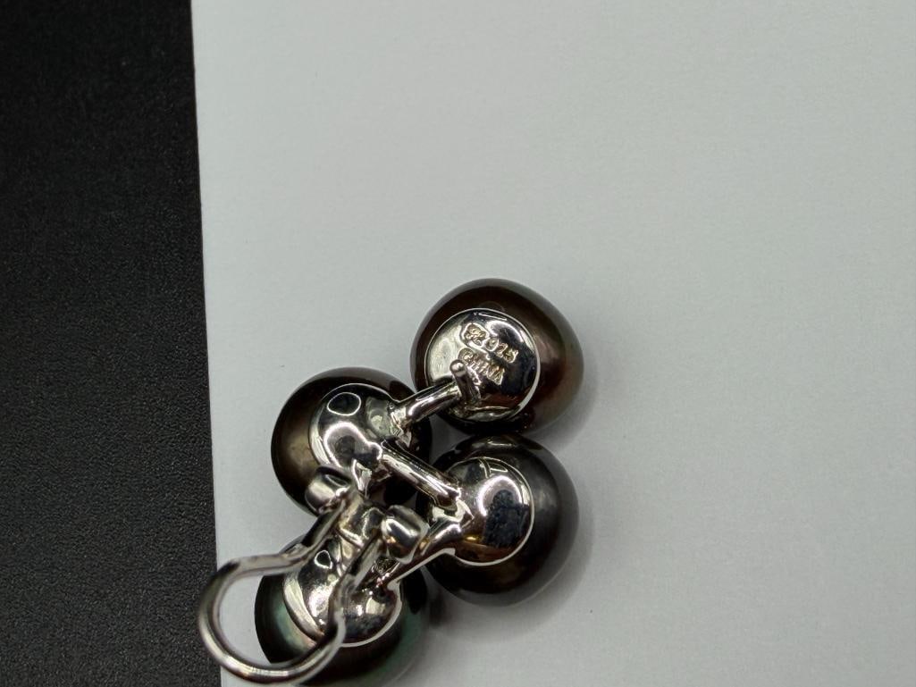 STERLING SILVER GREY PEARL CLUSTER EARRINGS WITH OMEGA CLIP-BACKS - 5