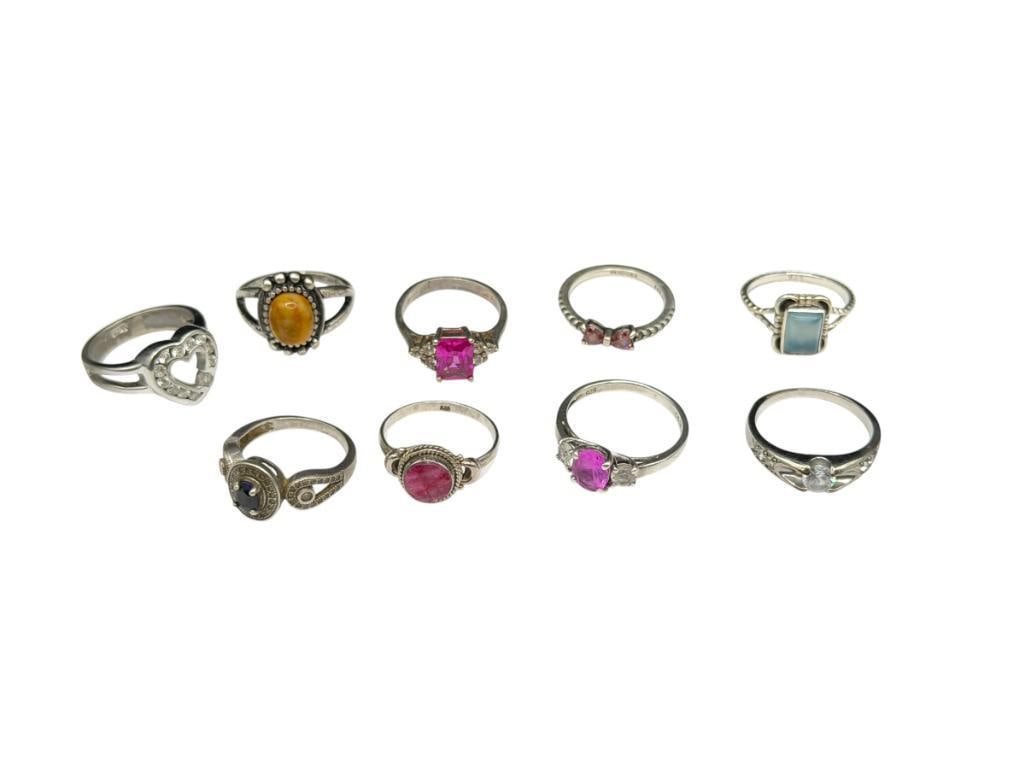 NINE STERLING SILVER FASHION RINGS INCLUDING A PANDORA DESIGNER SIGNED RING (1 of 10)
