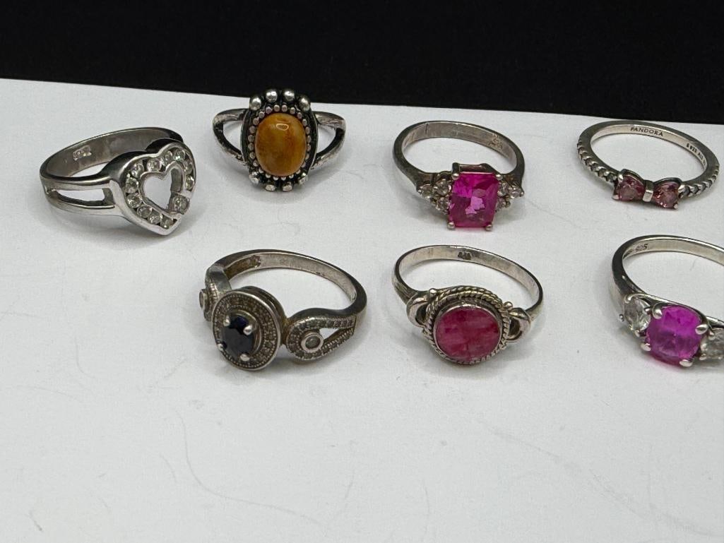 NINE STERLING SILVER FASHION RINGS INCLUDING A PANDORA DESIGNER SIGNED RING - 2