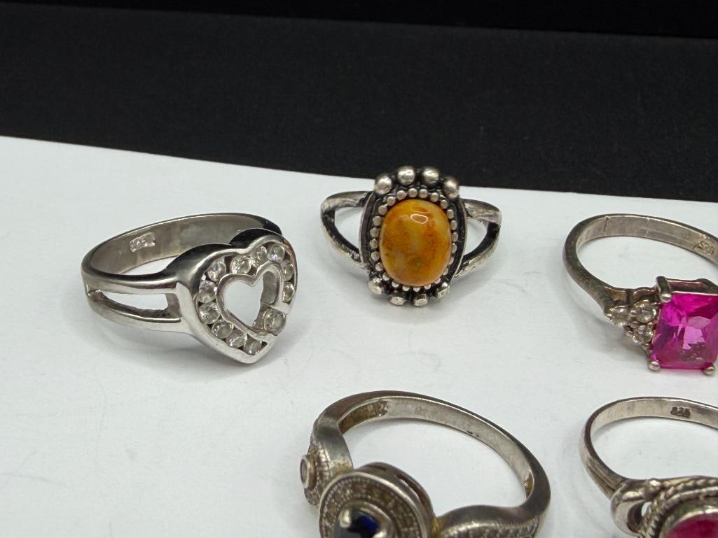NINE STERLING SILVER FASHION RINGS INCLUDING A PANDORA DESIGNER SIGNED RING - 3
