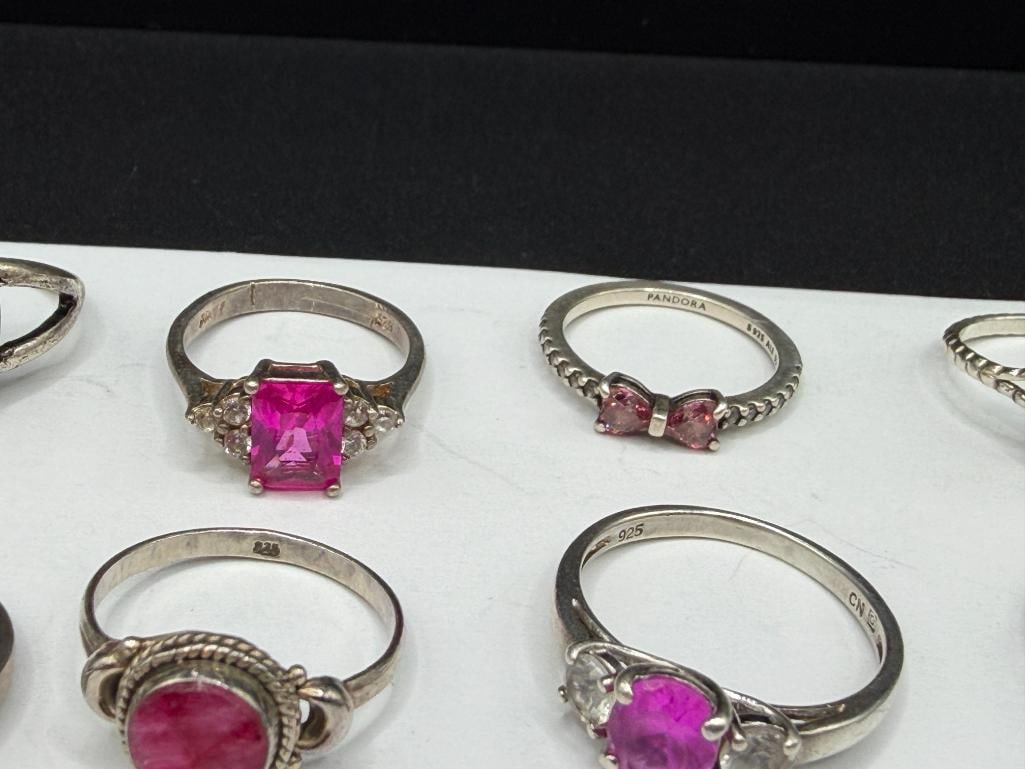 NINE STERLING SILVER FASHION RINGS INCLUDING A PANDORA DESIGNER SIGNED RING - 4