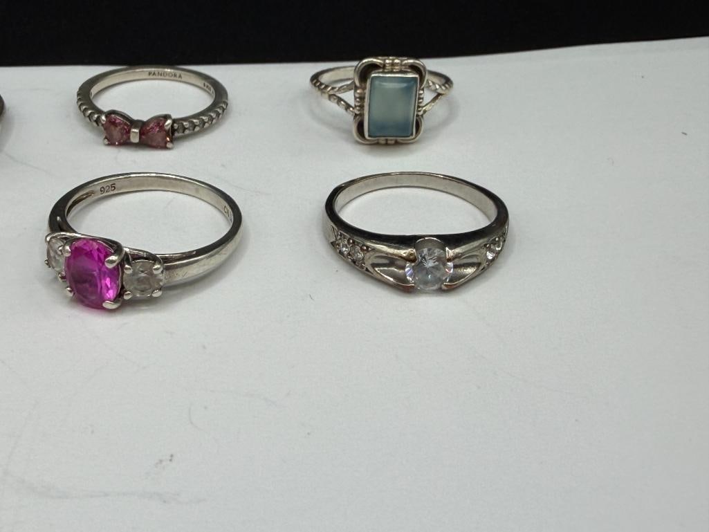 NINE STERLING SILVER FASHION RINGS INCLUDING A PANDORA DESIGNER SIGNED RING - 5