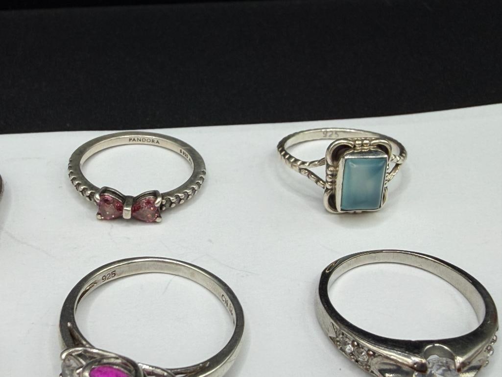 NINE STERLING SILVER FASHION RINGS INCLUDING A PANDORA DESIGNER SIGNED RING - 6