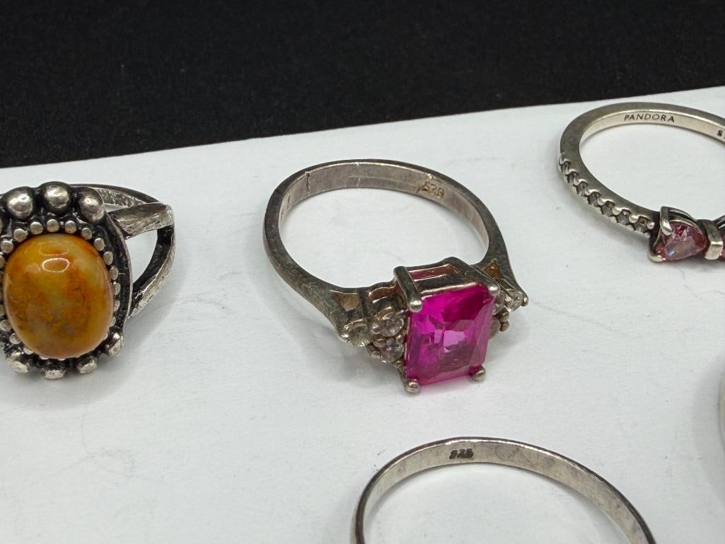 NINE STERLING SILVER FASHION RINGS INCLUDING A PANDORA DESIGNER SIGNED RING - 8