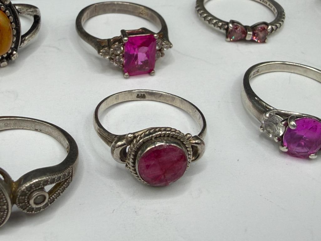NINE STERLING SILVER FASHION RINGS INCLUDING A PANDORA DESIGNER SIGNED RING - 9