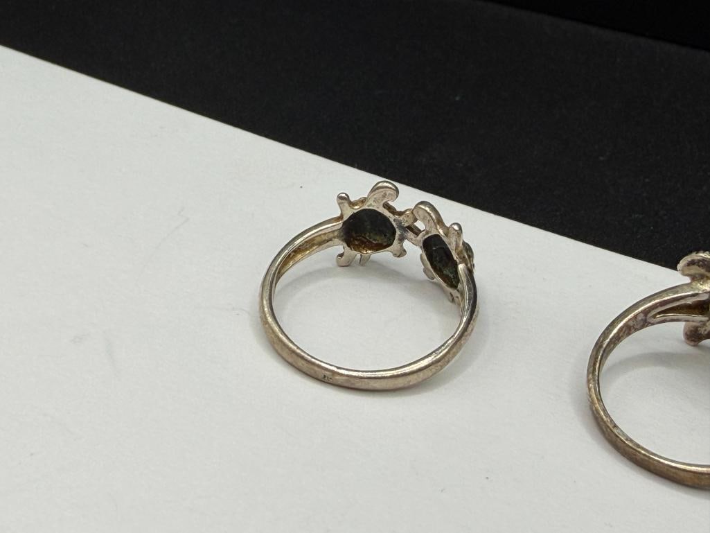 TWO STERLING SILVER TURTLE DESIGN RINGS INCLUDING INLAID ABALONE SHELL DESIGN - 5
