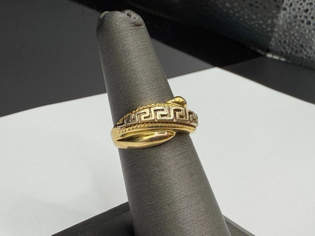 14K TWO TONE GOLD GREEK KEY RING - 2
