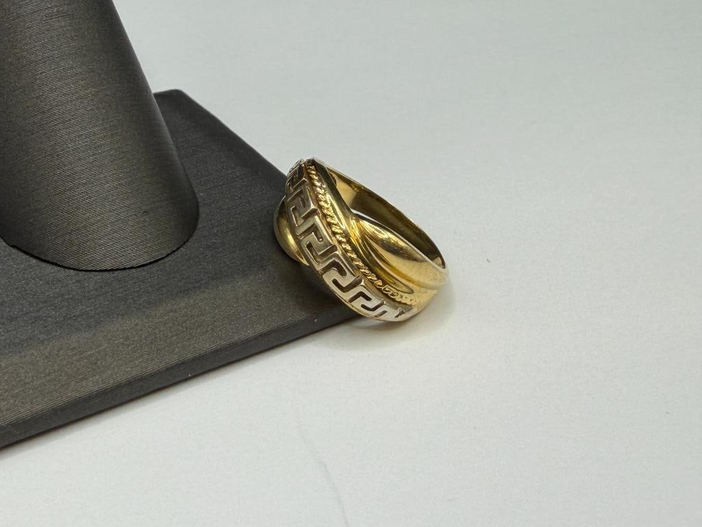 14K TWO TONE GOLD GREEK KEY RING - 3