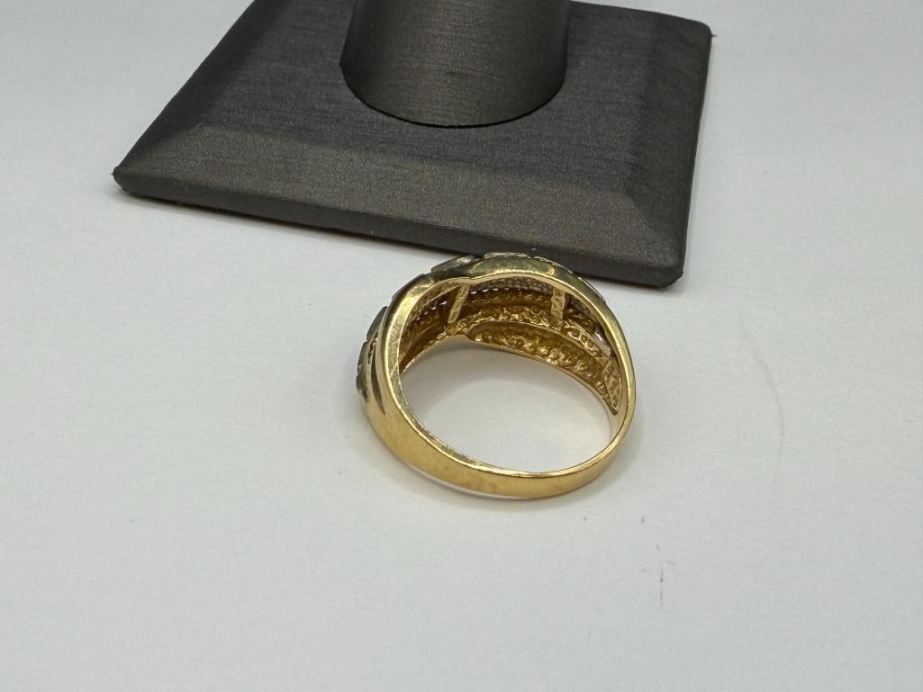 14K TWO TONE GOLD GREEK KEY RING - 4