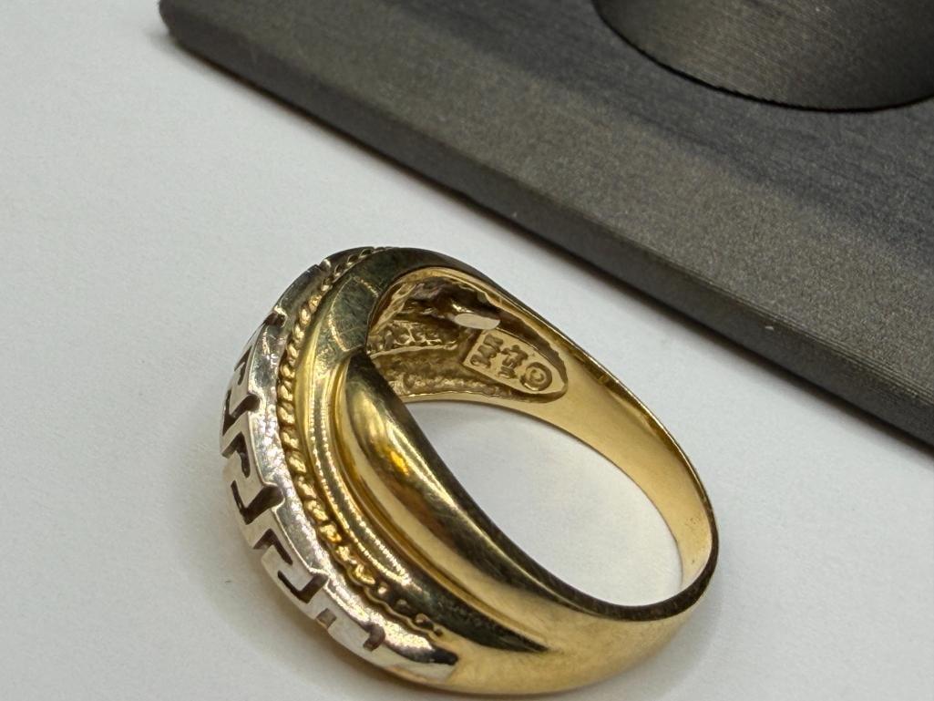 14K TWO TONE GOLD GREEK KEY RING - 5