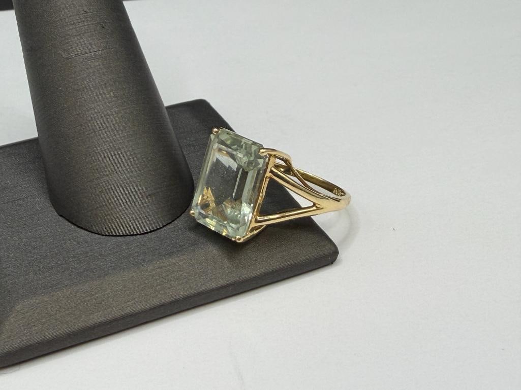 14K YELLOW GOLD EMERALD CUT GREEN QUARTZ RING - 3