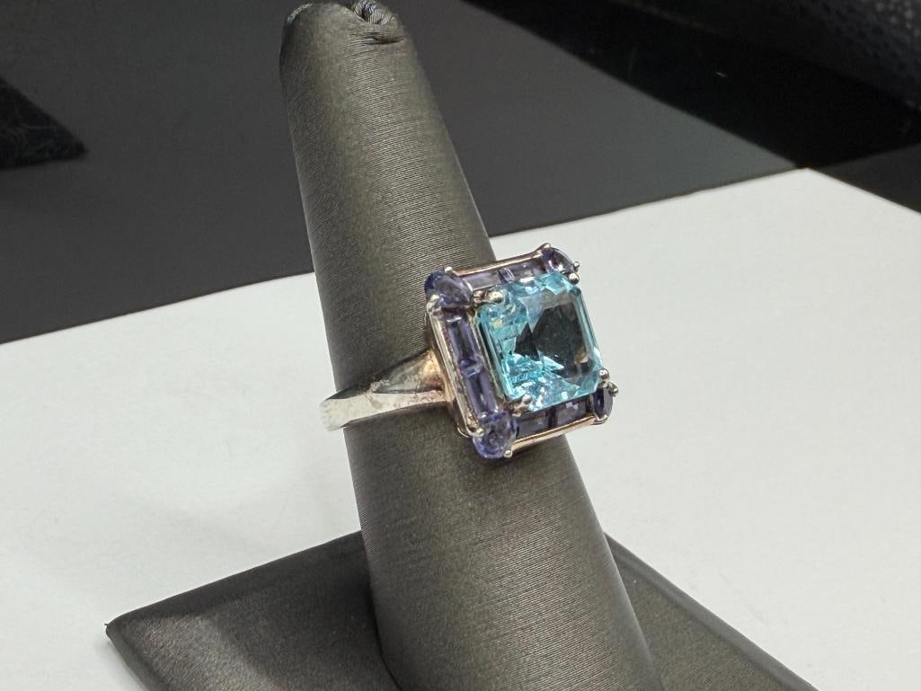 STERLING SILVER CUSHION CUT BLUE TOPAZ AND IOLITE FASHION RING - 2