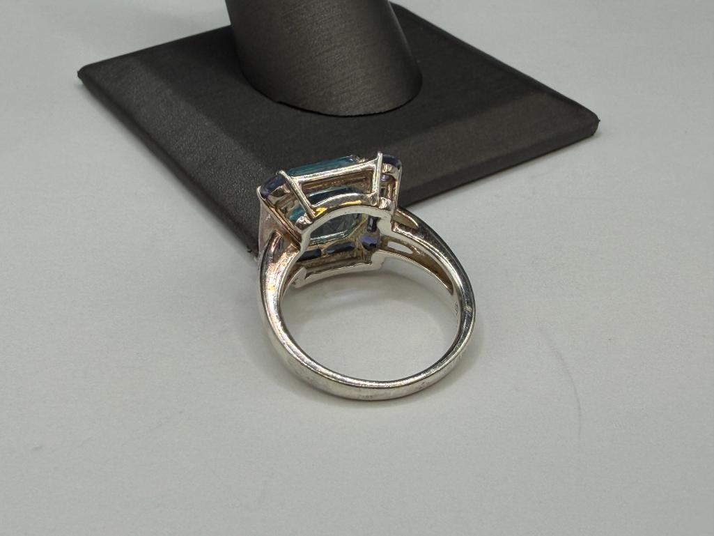 STERLING SILVER CUSHION CUT BLUE TOPAZ AND IOLITE FASHION RING - 4