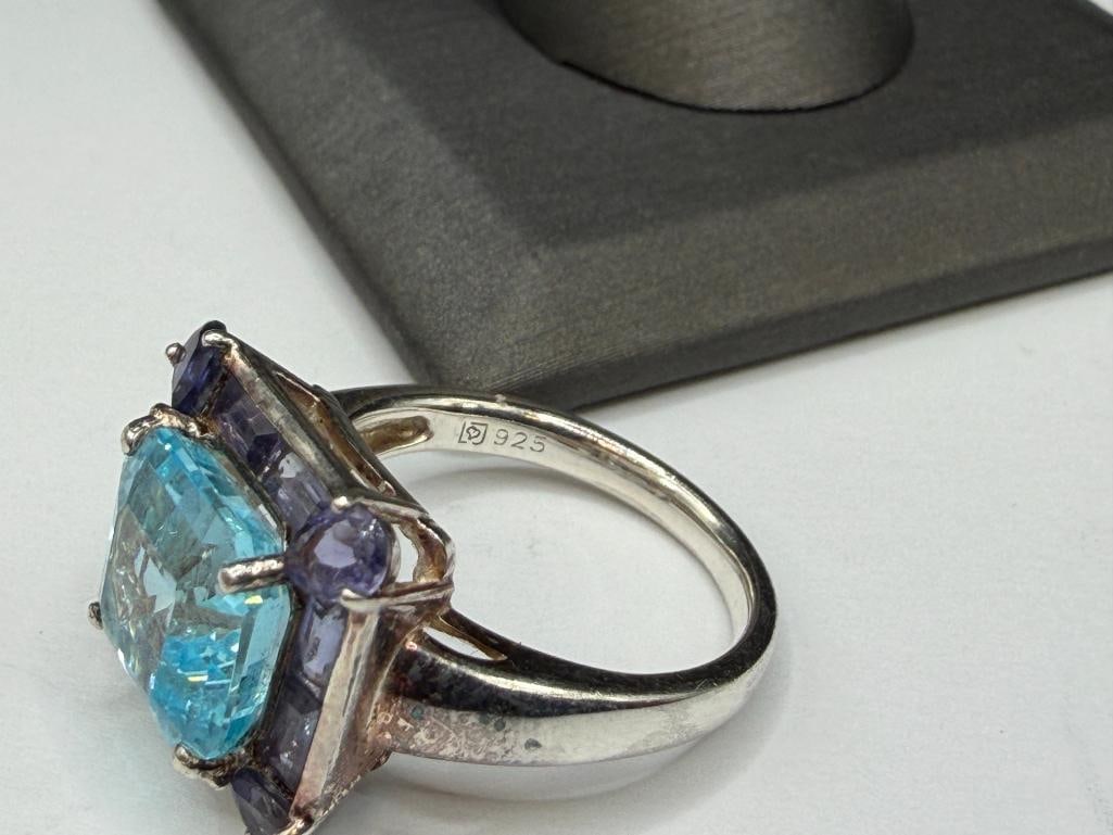 STERLING SILVER CUSHION CUT BLUE TOPAZ AND IOLITE FASHION RING - 5