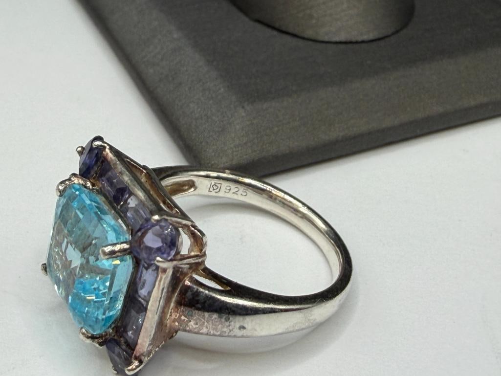 STERLING SILVER CUSHION CUT BLUE TOPAZ AND IOLITE FASHION RING - 6
