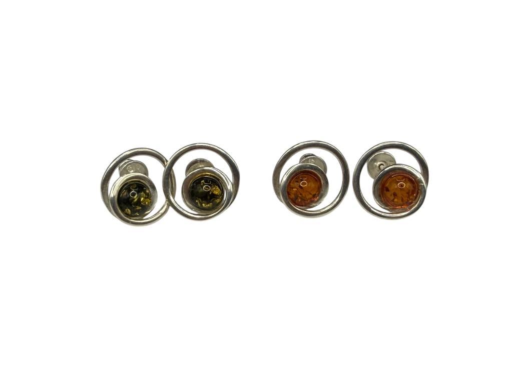 TWO PAIRS OF POLAND MADE STERLING SILVER AMBER POST EARRINGS (1 of 6)
