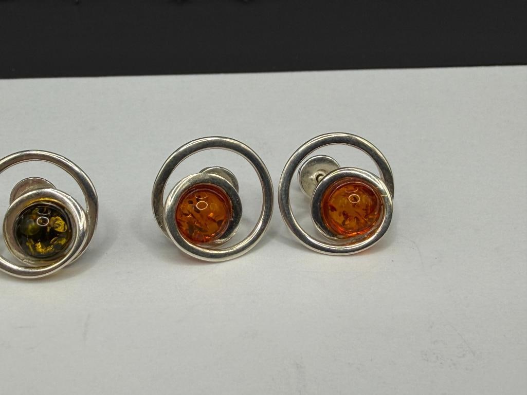 TWO PAIRS OF POLAND MADE STERLING SILVER AMBER POST EARRINGS - 2