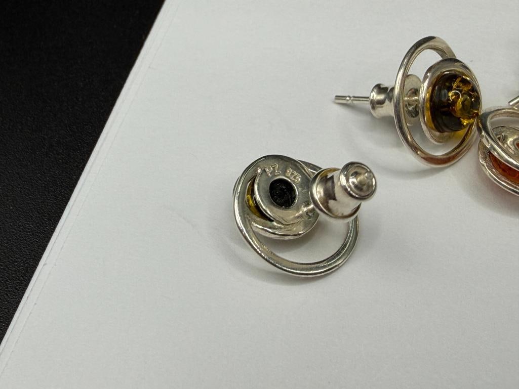 TWO PAIRS OF POLAND MADE STERLING SILVER AMBER POST EARRINGS - 6