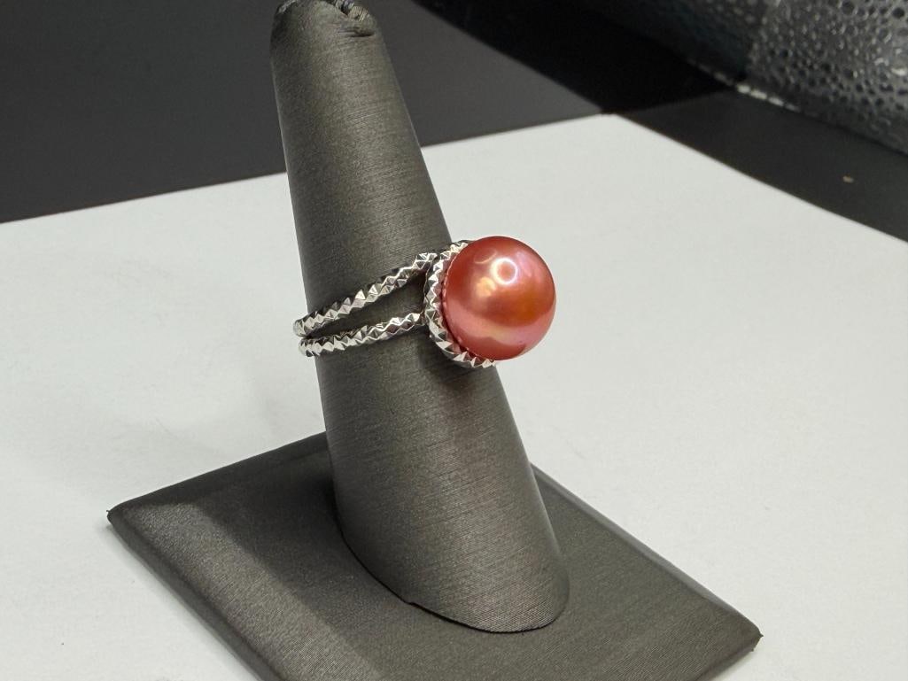 ITALIAN STERLING SILVER PINK PEARL FASHION RING - 2