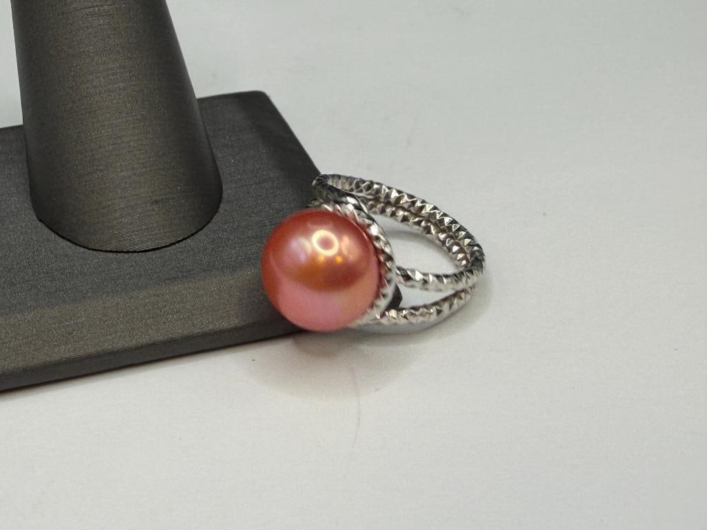 ITALIAN STERLING SILVER PINK PEARL FASHION RING - 3