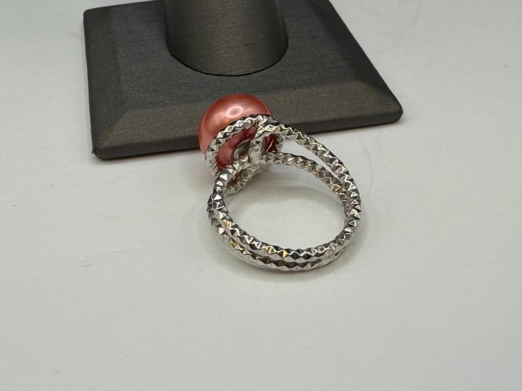 ITALIAN STERLING SILVER PINK PEARL FASHION RING - 4