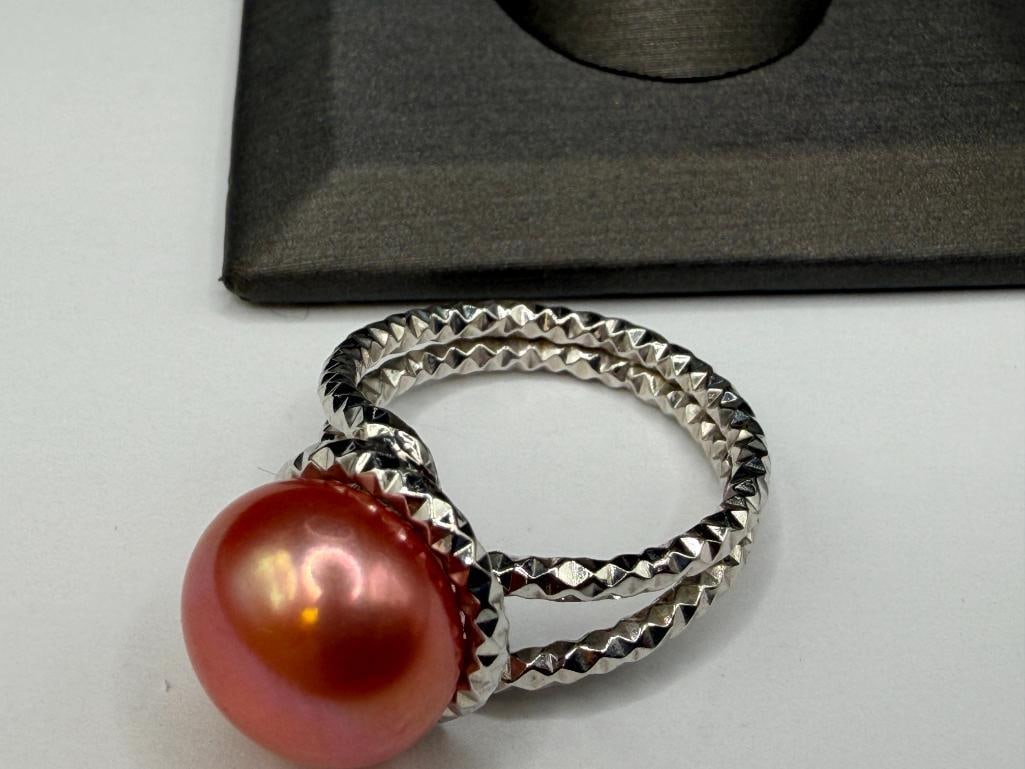 ITALIAN STERLING SILVER PINK PEARL FASHION RING - 5