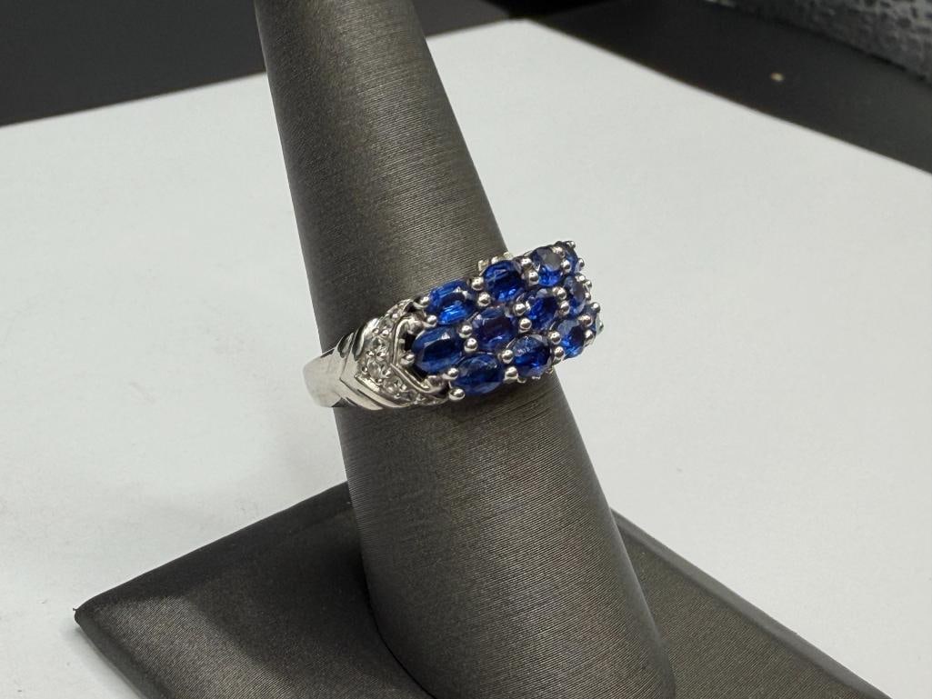STERLING SILVER DESIGNER HALLMARKED IOLITE AND WHITE TOPAZ RING - 2