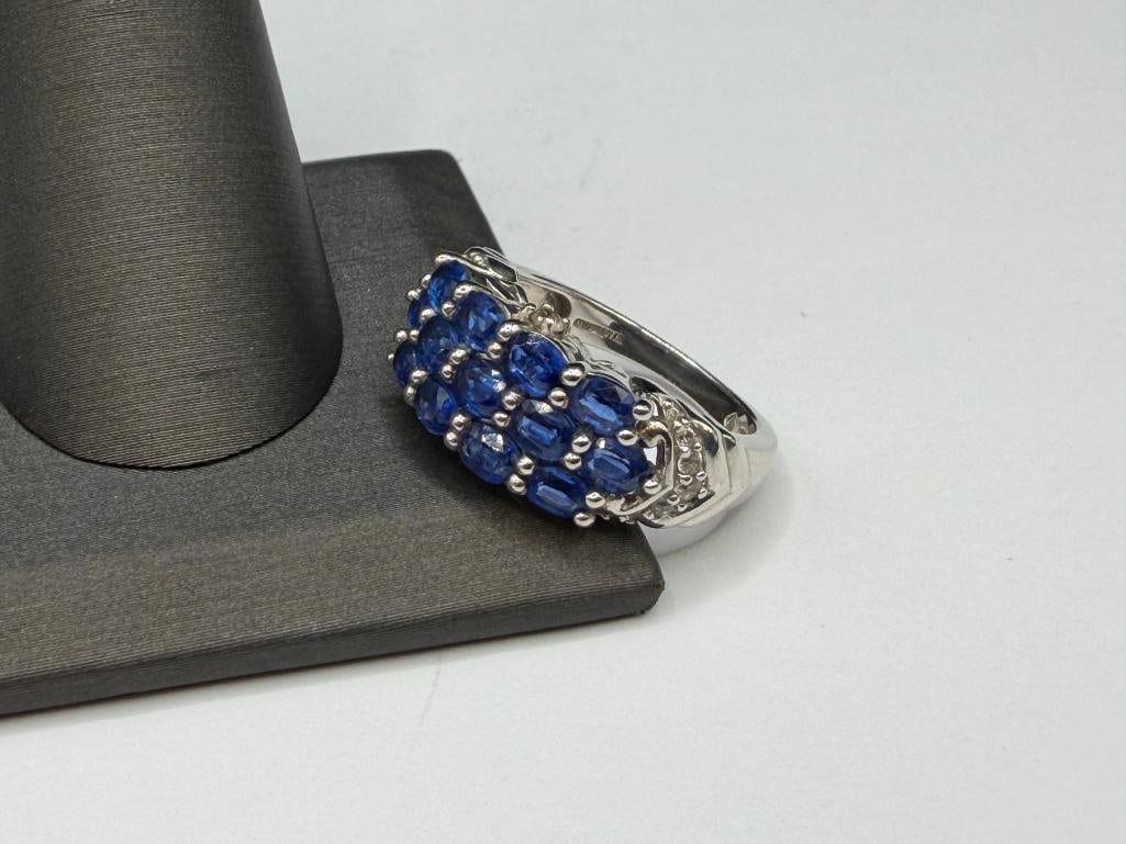 STERLING SILVER DESIGNER HALLMARKED IOLITE AND WHITE TOPAZ RING - 3