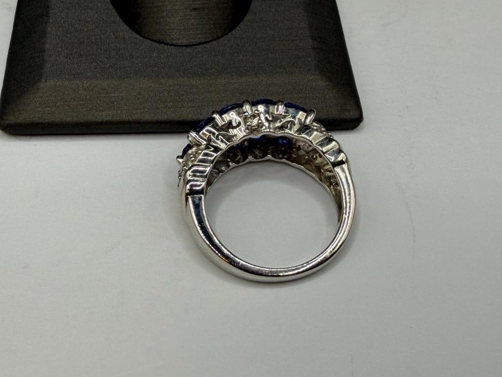 STERLING SILVER DESIGNER HALLMARKED IOLITE AND WHITE TOPAZ RING - 4