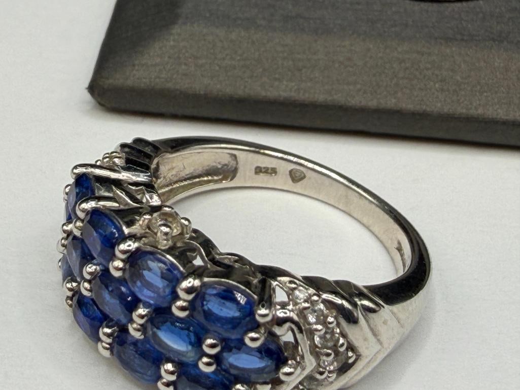 STERLING SILVER DESIGNER HALLMARKED IOLITE AND WHITE TOPAZ RING - 5