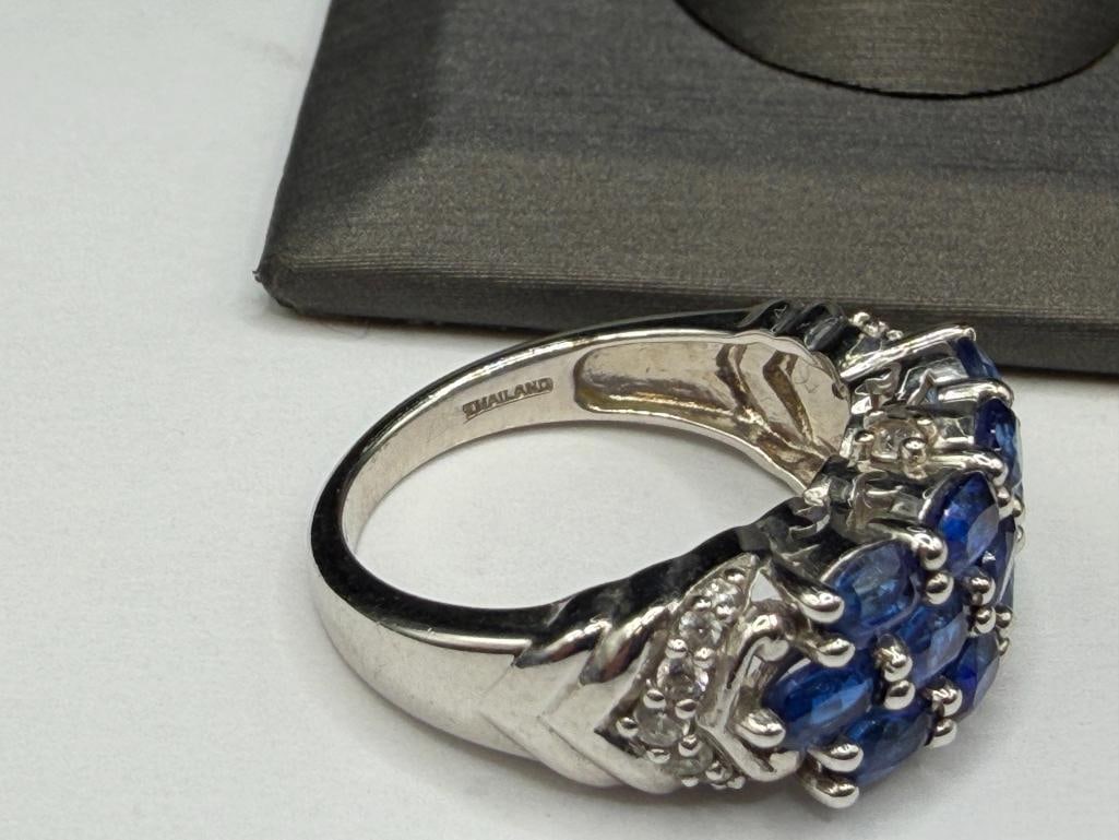 STERLING SILVER DESIGNER HALLMARKED IOLITE AND WHITE TOPAZ RING - 6